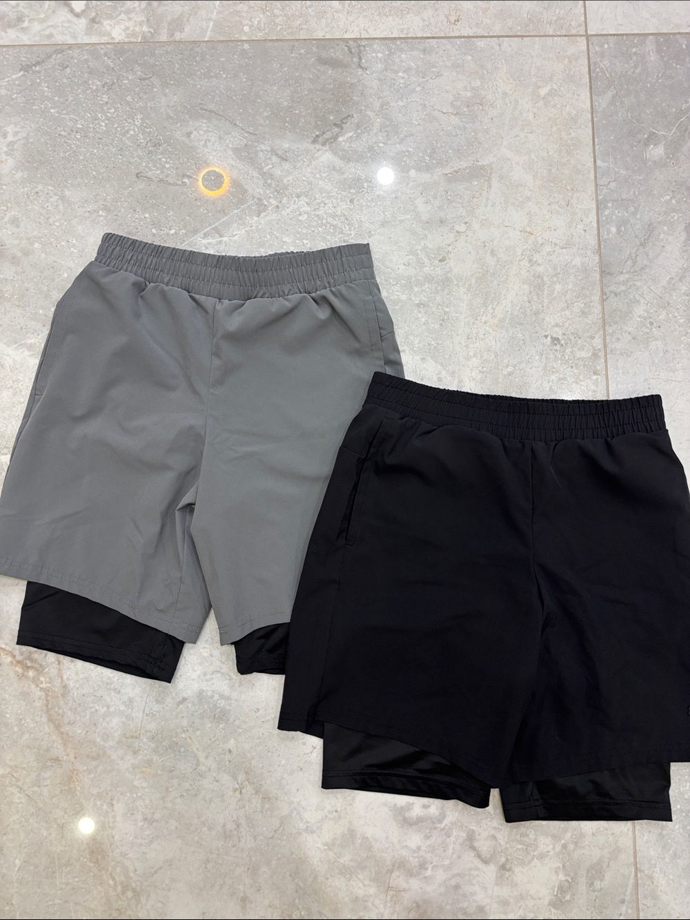 Bundle Boys Dual-Layer Athletic Shorts in Gray and Black